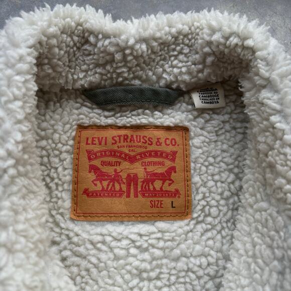 Vintage Style Levis Green Denim Canvas Sherpa Lined Jacket - Picture 4 of 5